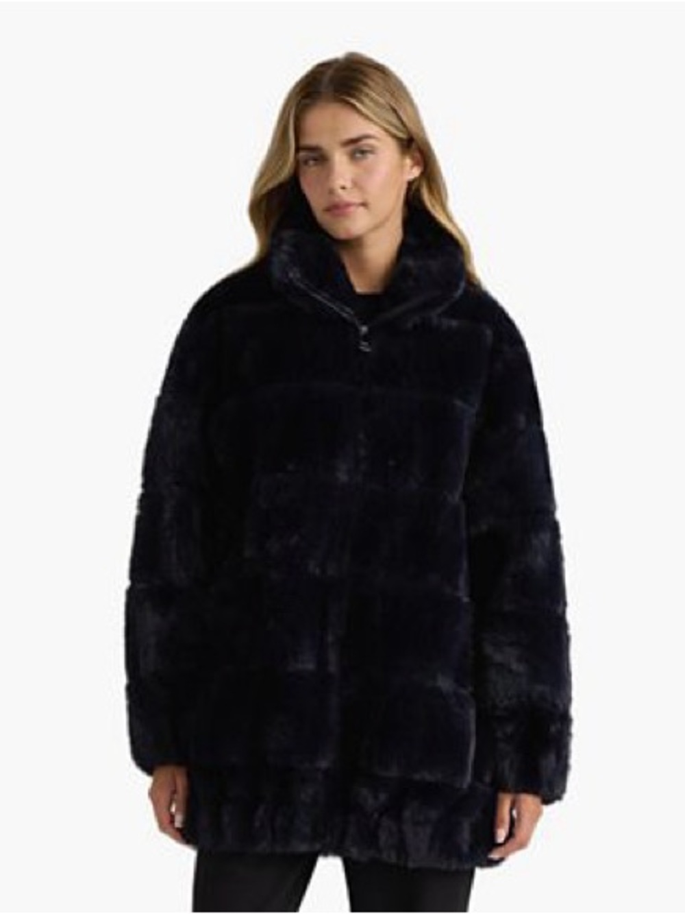 NVLT Anthropologie Black Faux-Fur Coat Longer Length Size Small